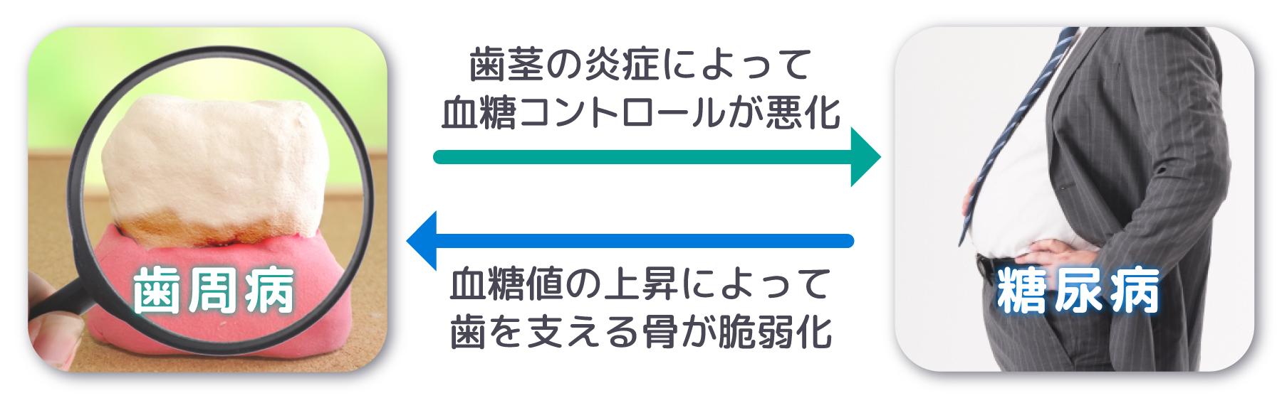 歯周病と糖尿病の相互作用の図