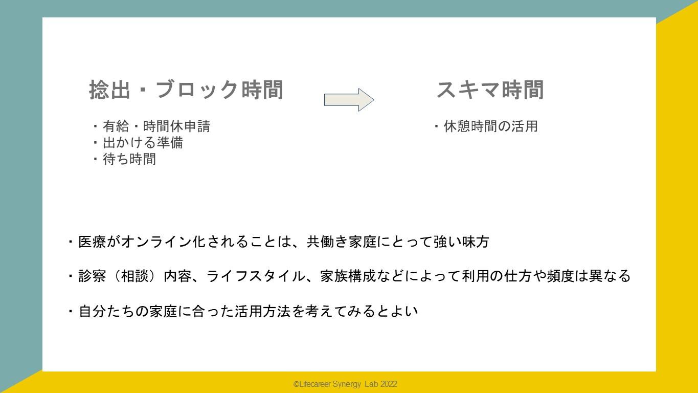 小山氏発表スライド（医療のオンライン化は共働き家庭にとって強い味方）