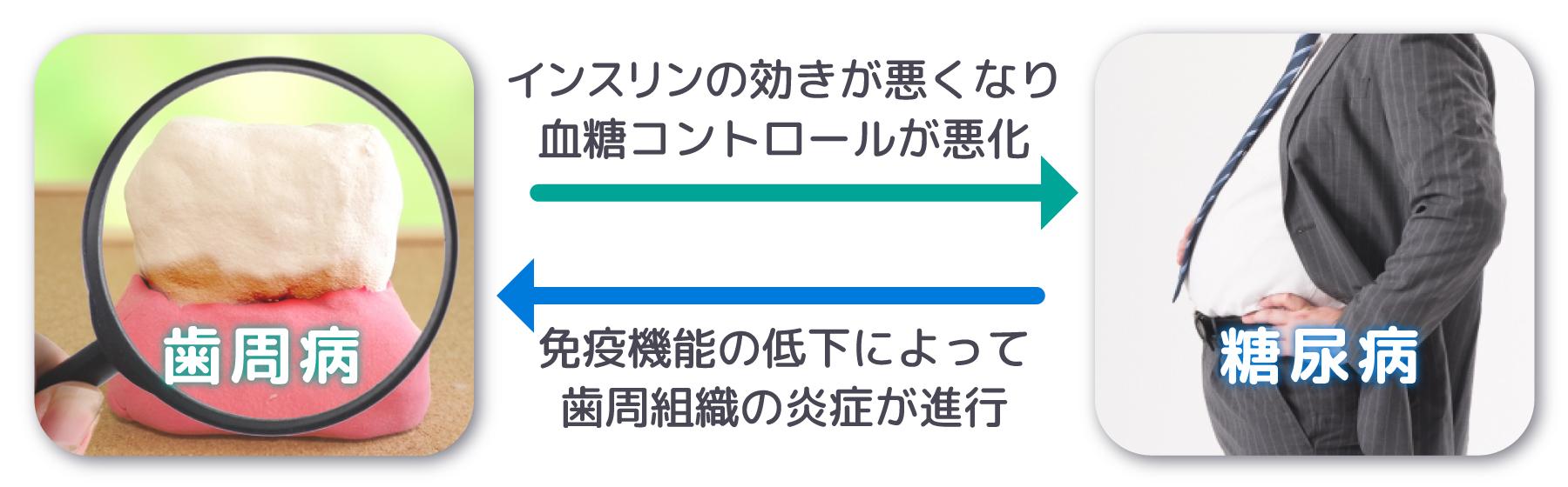 歯周病と糖尿病の相互作用の図