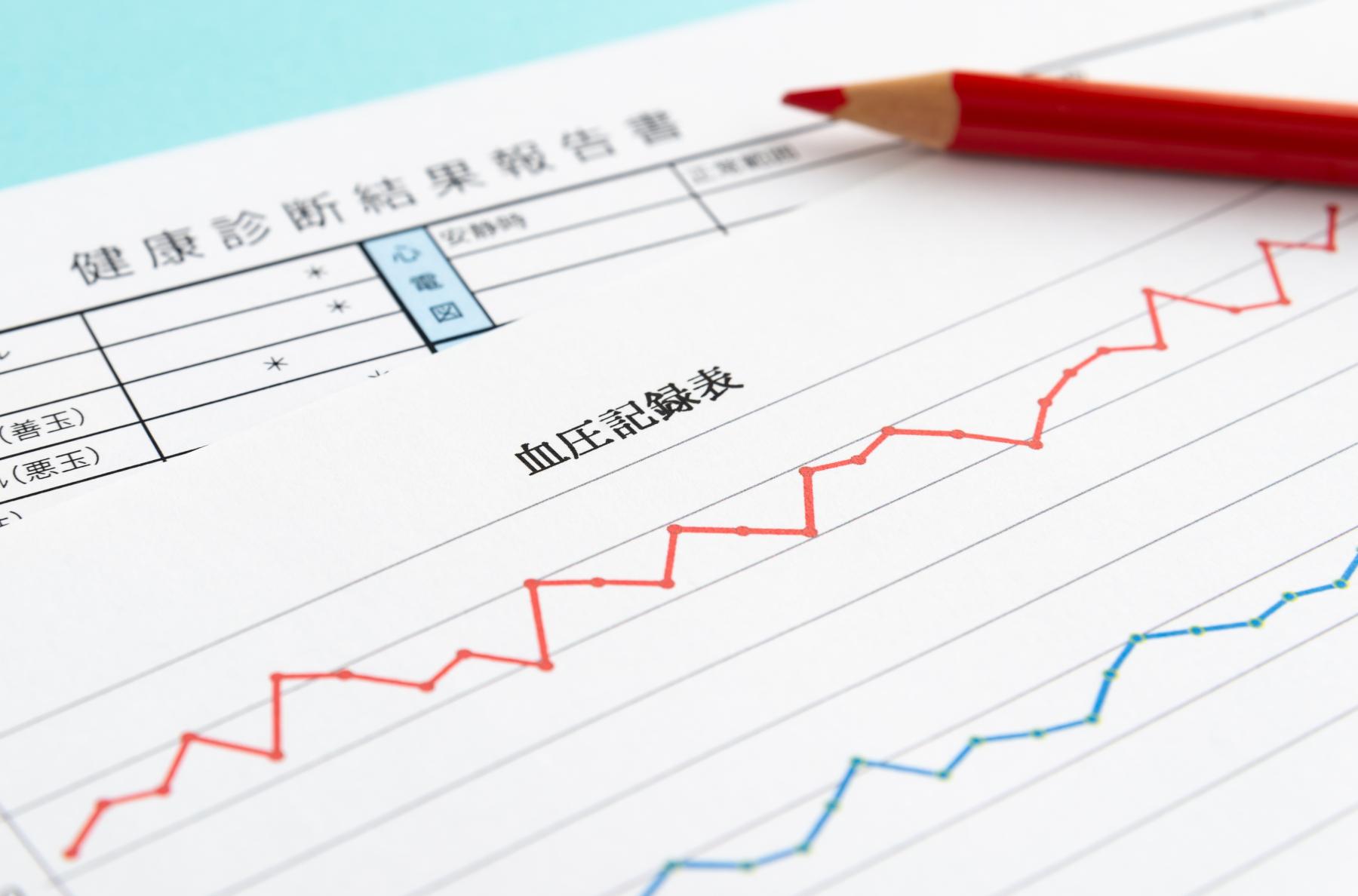 血圧記録表と赤鉛筆