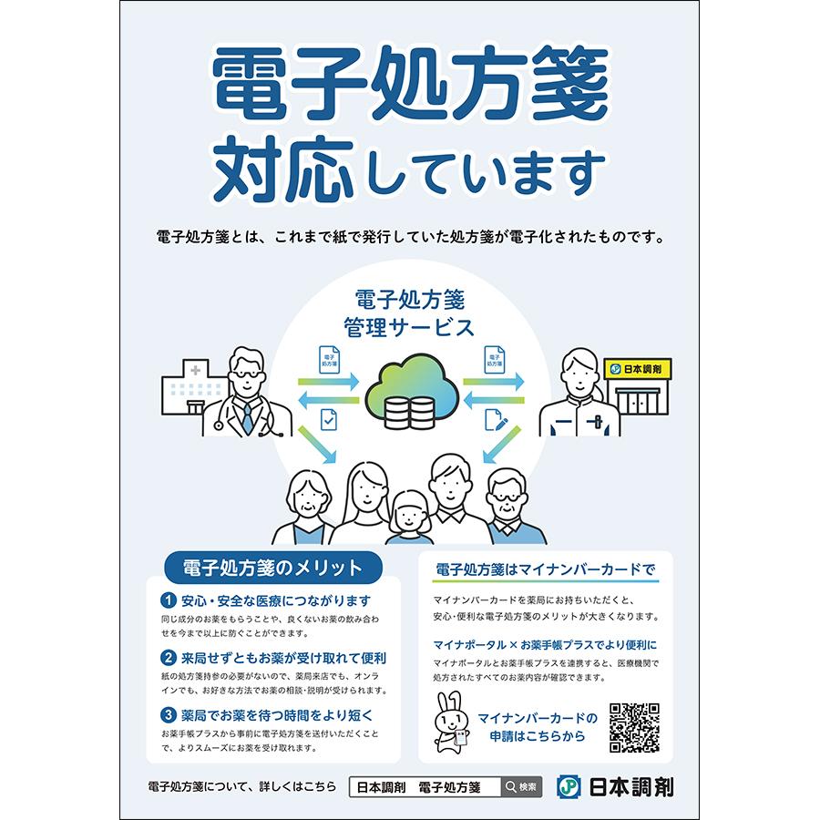 日本調剤の電子処方箋対応薬局で掲示しているポスター画像