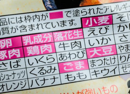 食品パッケージのアレルギー表示
