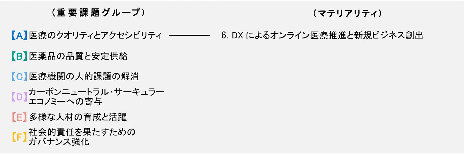 日本調剤グループの特定したマテリアリティ（6. DXによるオンライン医療推進と新規ビジネス創出）