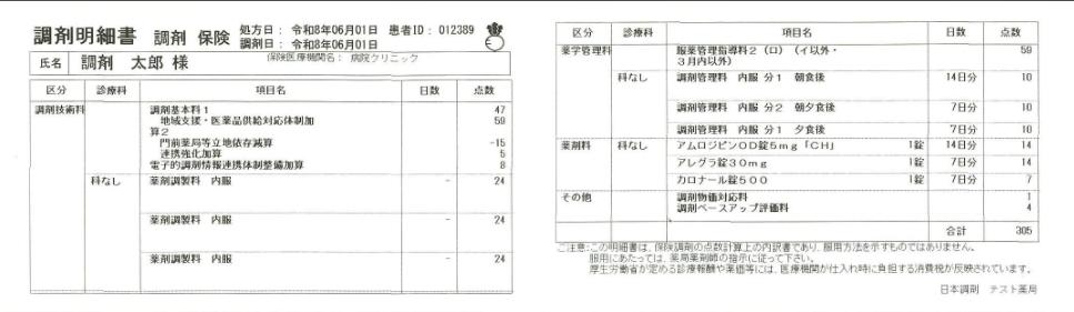 調剤明細書のサンプル