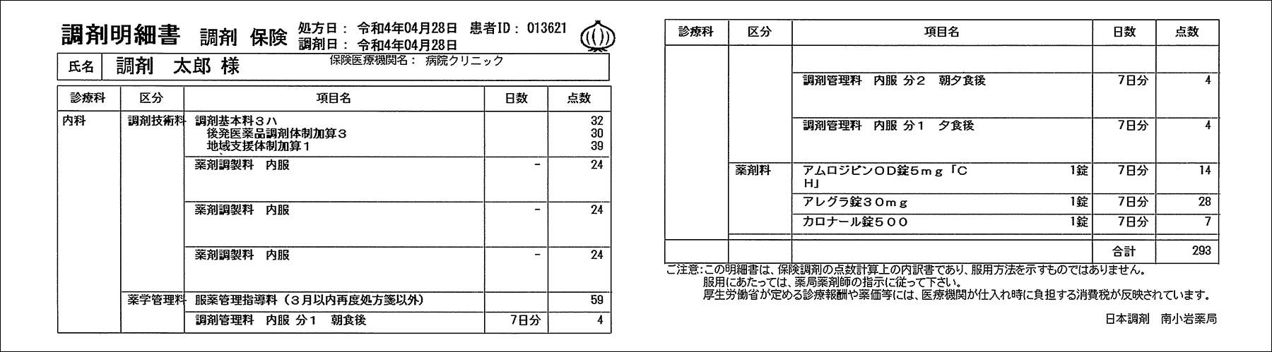 調剤明細書のサンプル