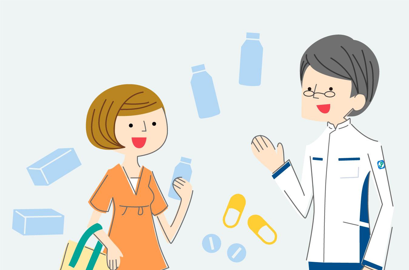 OTC医薬品を手に取る患者さまをサポートする薬剤師